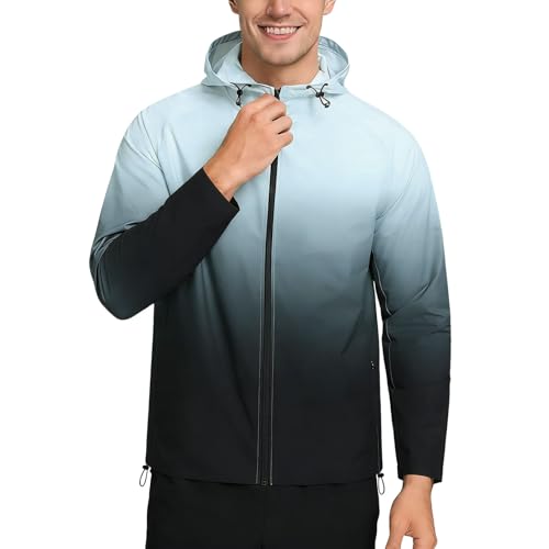 Caxndycing Chaqueta deportiva de gimnasio para hombre con capucha, cortavientos, sudadera con capucha con cremallera, chaqueta para correr, protección UV, chaqueta de verano, protección solar