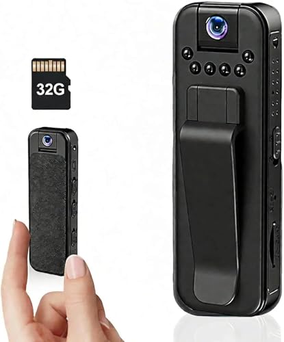 BAKENLON Bodycam Körperkamera Mini 1080P Mini Action Cam mit 32 GB Speicherkarte Body Cam mit Audio und Videoaufzeichnung Nachtsicht POV Camera für Radfahren Reisen Sicherheit und Arbeit