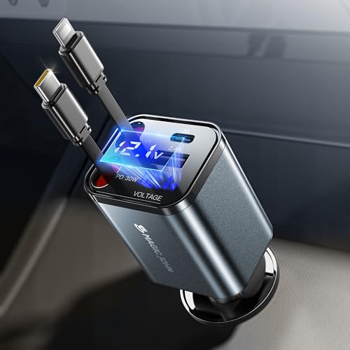 MAGIC JOHN Retractable Car Charger 4 in 1 Fast Charging Car Phone Charger 69W USB-C Car Truck Accessories Travel Essentials Gifts for Women Men for iPhone 17 ProMax/16/15/14/13/12 Samsung Galaxy