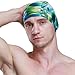 susiyo Blue Flowers Leaves Mens Swim Caps Polyester Swimming Hat for Adult and Youth