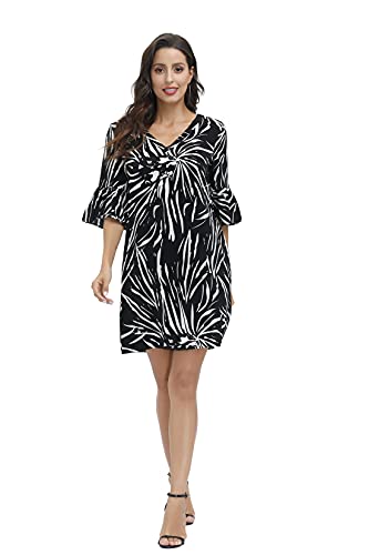 Image of BUENOS NINOS Dresses for Womens Summer Bell Sleeve V-Neck Shift Dress Mini Dress