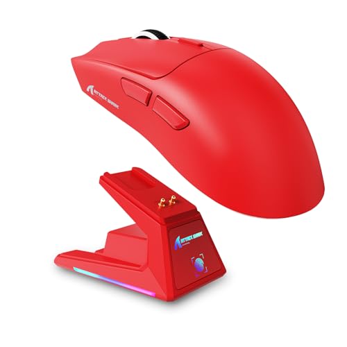 Image of ATTACK SHARK X1 Wireless Gaming Mouse with RGB Charging Dock, PAW3395 PRO Sensor Up to 40K DPI,53g Ultra Light Tri-Mode Computer Mice,1KHz Polling Rate 5 Programmable Buttons for WIN /MAC-Red