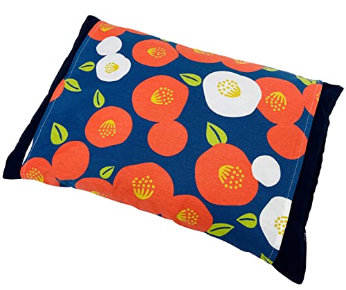 MORIPiLO(モリシタ) 枕 そばがら 日本製 硬め (ひのきの香りの蕎麦殻まくら) 洗える 枕カバー付き 和柄 檜チップ配合 国内熱処理加工 約35x50x9cm 咲き椿ネイビー