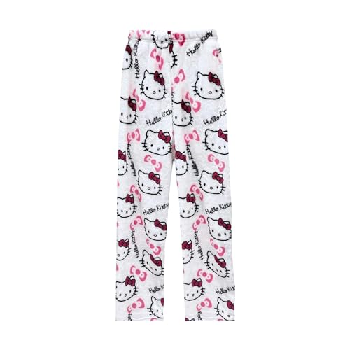 Image of BIUGNVW Anime Pajamas Pants Women Cartoon Family Christmas Pajama Pants Kawaii Flannel Pajama Pants Black and Pink