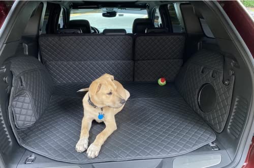 Fhjbp Custom Fit Trunk Cargo Liner Floor Mat For 2011-2021 Jeep Grand Cherokee Wk2 With Subwoofer On The Right Side (2022-2023 Not Fit) - All Weather Cargo Mat Full Coverage Black W/Black Stitching #TOP1