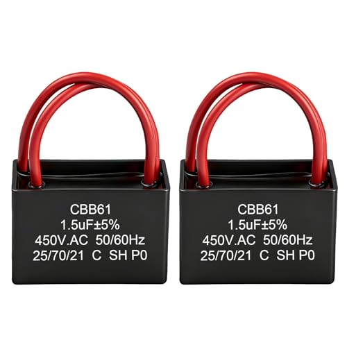 2 Piezas Condensador CBB61 1.5uF 450V AC de Arranque Funcionamiento 50/60Hz para Ventilador Techo Pie Mesa Suelo Pared Extractores Aire Acondicionado Motor Sin Polaridad Alta Durabilidad Estable