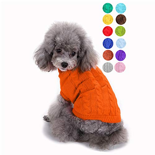Image of Dog Sweater Soft Warm Turtleneck Knitted Clothes for Small Medium Large Pet | Comfy Wool Knit, Turtleneck & Classic Design, Easy on /off, Warm Winter Girls Boys Dogs Christmas Sweaters, Orange, XXS