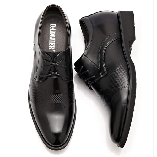 Image of Battle Men Men's 2-Inch Elevator Leather Oxford Shoes, 2 inch Taller Derby Perforated Dress Shoes for Business Meetings Job Interviews Wedding