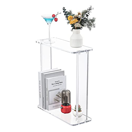 Hmyhum Acrylic Narrow Side Table For Small Spaces, 7" Wide Skinny End Table For Couch, Living Room, Bedside, Bedroom, 2-Tier, Modern, Easy Assembly, 18" L X 20" H, Clear #TOP13