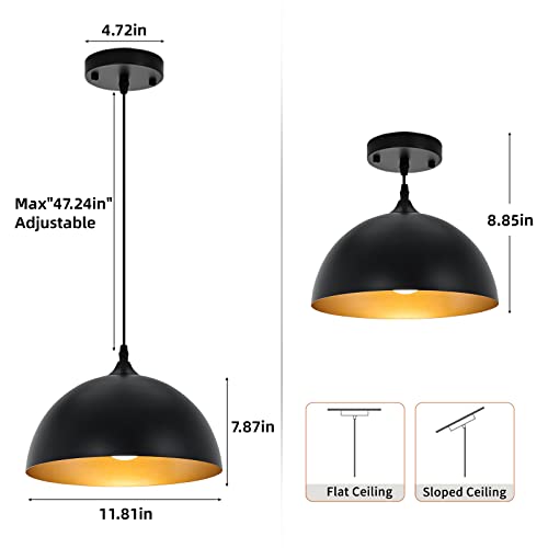 Farmhouse Pendant Lighting for Kitchen Island,Black and Gold Dome Pendant Light Fixtures, Industrial Hanging Ceiling Light for Dining Room Foyer Cafe Kitchen Sink,2 Pack - Image 5