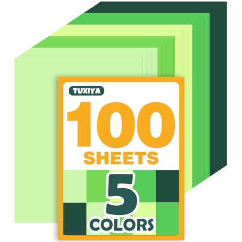 100 Sheets 8.5 x 11 Colored Cardstock 5 Assorted Green Shades of 180GSM/65LB Construction Paper Green Cardstock Printer Paper for Card Making DIY Crafts School Supplies Party Decorations