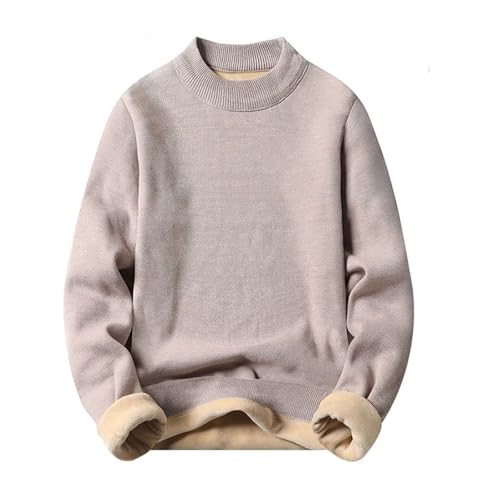 Knitted Sweater Mens Half High Collar Solid Color Plush Warm Knitted Lining Top Casual Versatile Comfortable2