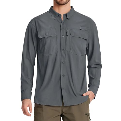 Camisas de pesca para hombre WOLONG con malla transpirable y bolsillos cargo
