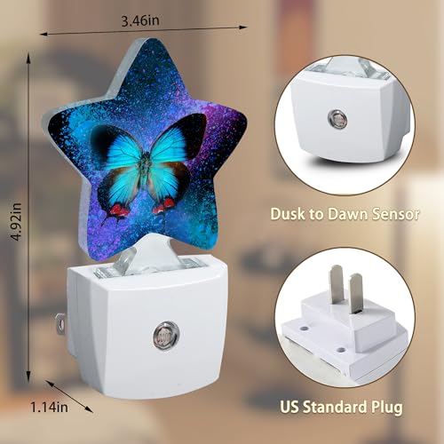 Image of Blue Butterfly Night Light,Dusk to Dawn Smart Sensor Nightlight for Bedroom Bathroom Kitchen Hallway Stairs Hallway,Plug-in,Energy Efficient Decor Desk Lamp Gifts