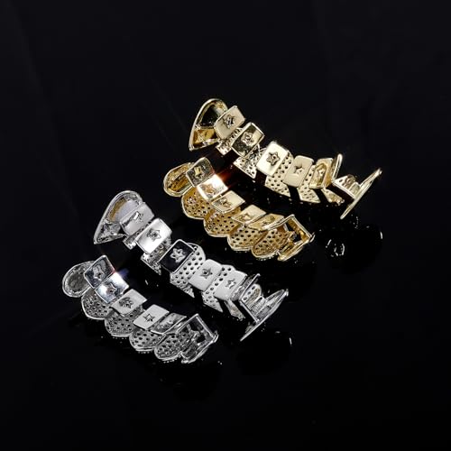 Set de Grillz dientes hip hop chapado en oro 14K miniatura 4