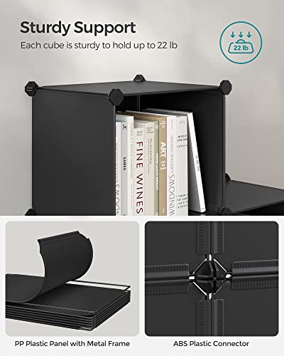 Image of SONGMICS 6 Cube Storage Organizer, Modular Bookshelf, Plastic Shelves | DIY Closet Organizers and Storage, with Feet and Rubber Mallet, Black, ULPC206B01