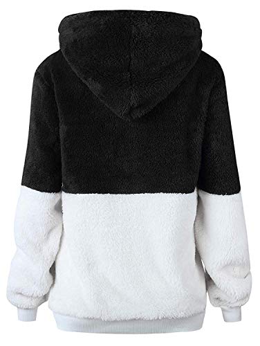 Romanstii Women's Cozy Oversize Fluffy Fleece Sweatshirt Hooded Pullover Autumn Outwear Black L