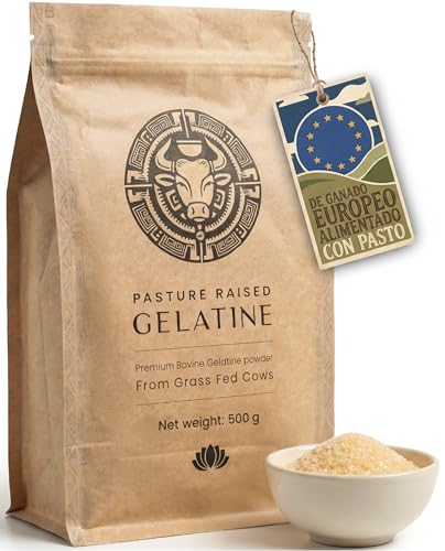 Gelatina de res – 500 g – Gelatina bovina pura – 240 Bloom – Gelatina rica en colágeno para cocinar, beber y caldo de huesos – Origen de la UE