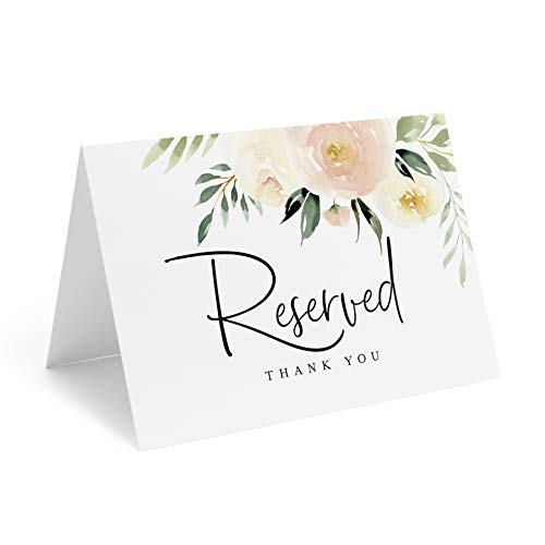 Bliss Collections Reserved Signs, Pack of 10 Blush Floral Table Cards for Weddings, Receptions, Parties, Events, Celebrations, 4x6 Card Matches Any Centerpiece, Theme, Decorations, Made in The USA