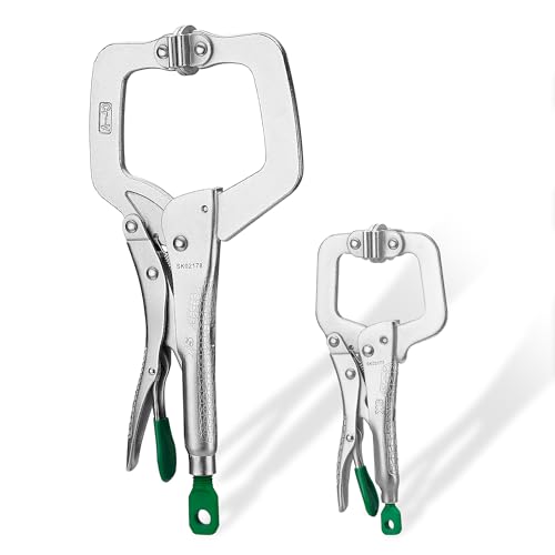 SK 2-Piece C-Clamp Locking Pliers Set with Swivel Pads, 6' & 11' Pliers, Premium CR-V Construction, Ergonomic Anti-slip Handle