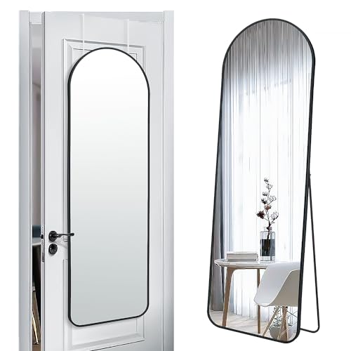 SCWF-GZ 57x20 Door Hanging Full Length Mirror, Floor (Height 5.7ft just Body in1.3ft) Wall Mounted Metal Frame Arch Dressing Mirrors for Bedroom Bathroom Living Room 57 inch Black
