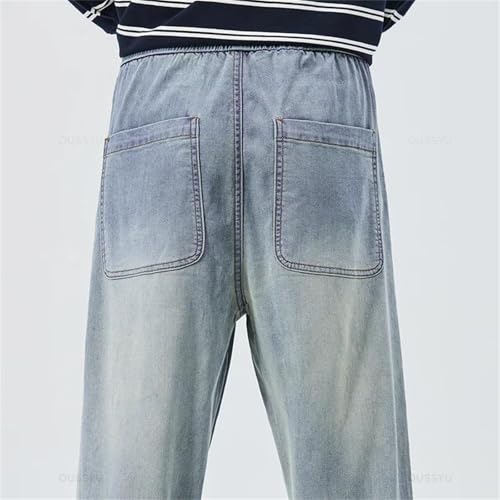 Men's Summer Jeans Thin Soft Elastic Waist Loose Straight Denim Pants Casual Plus Size Trousers4