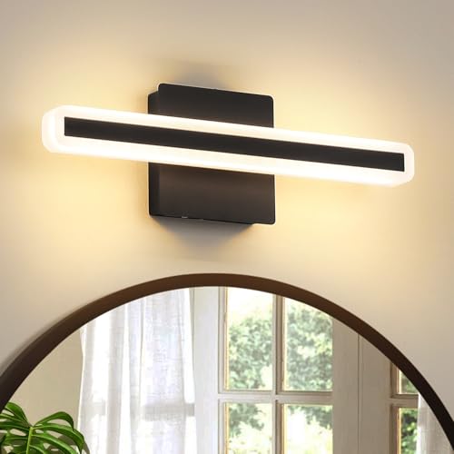 Image of LED Modern Bathroom Vanity Light 15.7 inch 16W Dimmable 5CCT Led Bathroom Light Fixture Over Mirror, Black Bar for Mirror Restroom-ETL Certificated