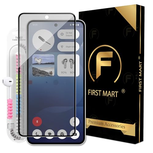 Image of FIRST MART Matte Anti-Glare Tempered Glass for Nothing Phone 3A and Nothing 3A Pro With Installation Kit | Military-Grade Gaming Screen Protector & Cable Guard | Edge to Edge Coverage | Black