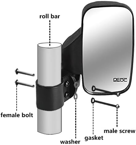 Wide Rear View Side Mirror for UTV (Pack of 2) for 1.75" - 2" Roll Cage Bar|Adjustable Arm Quad Gear| High Impact Shatter-Proof Tempered Glass (Fits Driver and Passenger Side)