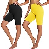 Campsnail Radlerhose Damen Kurze Leggings High Waist Hotpants Unterhose Blickdicht Sportshorts Sommer für Yoga Joggen Pilates Fitness(2er-Schwarz&Gelb, One Size=DE(S-L))