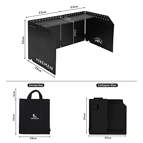 HIKEMAN Faltbarer Windschutz Campingkocher - Gaskocher Windschutzscheibe Outdoor Campingkocher Windschutzscheibe Windblockade für Camping Picknick BBQ (Schwarz)