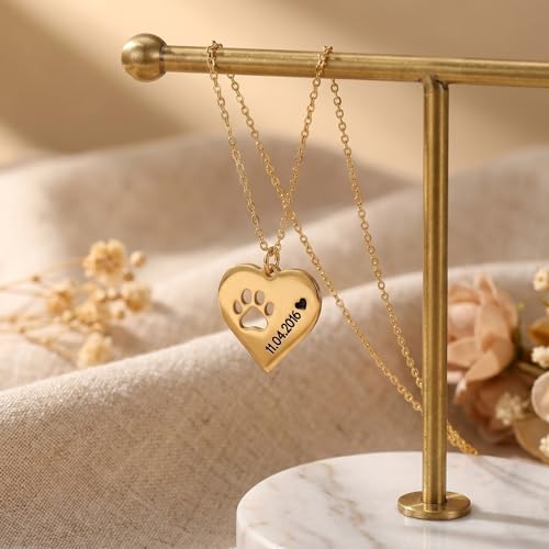 ZNA Jewels Personalised Pet Necklace – Custom Dog & Cat Name Pendant, Paw Print, Memorial Jewellery Gift for Pet Lovers – Stainless Steel, Silver, Gold, Rose Gold (Paw + Date Heart) — photo 4