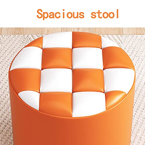 Pouf rond en cuir orange et blanc 31x35 cm pour salon - 6