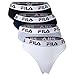 Produktbild FILA Damen String - 4er Pack Slips, Logobund, Cotton Stretch (S, Schwarz/Weiß/Grau/Marine)