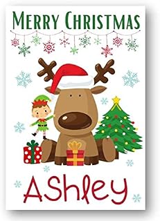 Second Ave Personalised Reindeer Elf Children's Kids Christmas Xmas Holiday Festive Greetings Card