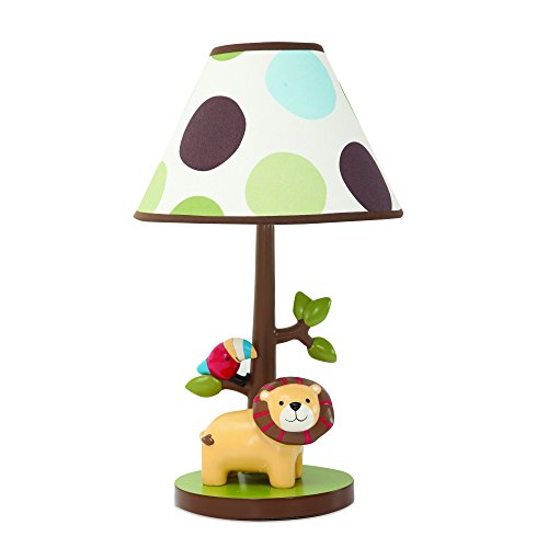 Lambs & Ivy Treetop Buddies Lion Lamp with Shade & Bulb, Brown/Green
