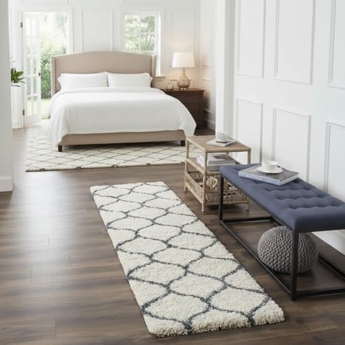 Image of Carpet for Hallway, Kitchen, and Modern Interiors, Cozy Shag Runner for Living Room, Entryway & Office Decor Size 1.5x3 feet Ivory Blue M