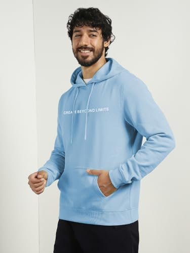 Image of Nobero Men's Printed Regular Fit Hoodie | Cotton Rich Fleece Sweatshirt for Men | Soft & Warm Hooded Pullover | Casual Winter Wear
