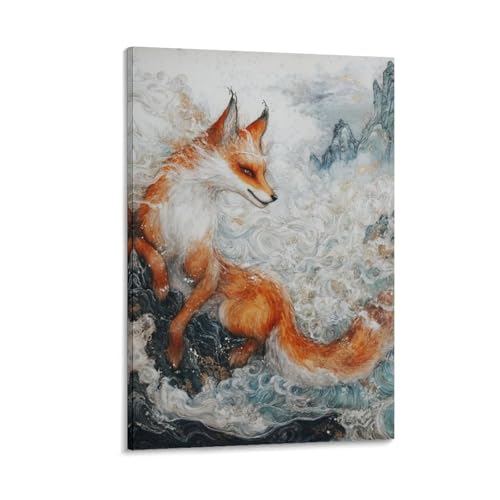 Renard Murale Décoration Peinture Toile 30x45cm