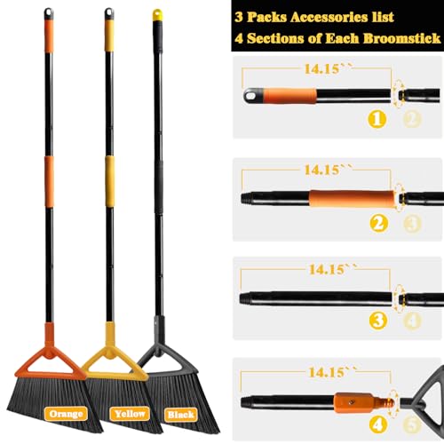 PUTNATRUE Robuster Besen – verbesserter Winkelbesen mit längerem Griff, 3 Packungen Haus-/Gewerbebesen, Indoor-/Outdoor-Besen für Garagen, Restaurant, Küche und Hof (Schwarz x Gelb x Orange) – Bild 5