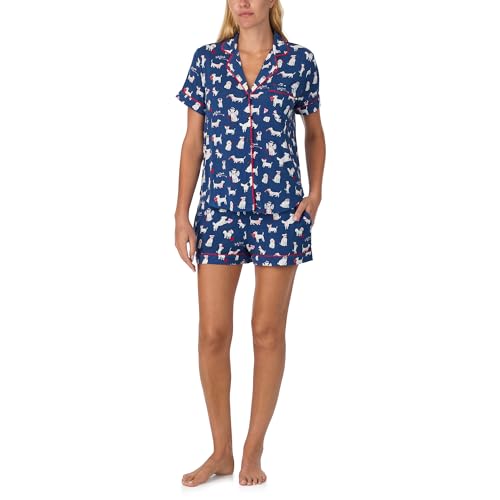 Image of kate spade new york Short Sleeve Brushed Jersey Notch Boxer Pajama Set