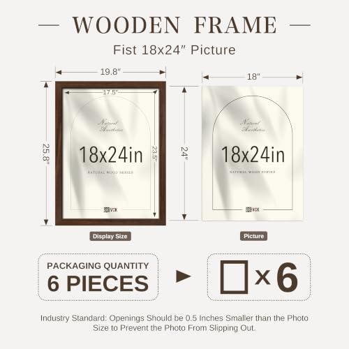 Image of VCK 18x24 Poster Frames Brown - Wide Border Wood Picture Frame, Multi-Directional Display Family Photos, Office Prints, Studio /Gallery Artwork, Woodgrain Series, Wall Hanging, Set of 6