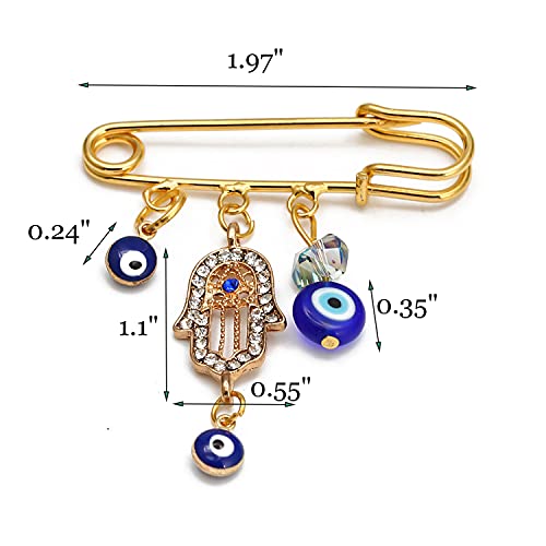 Image of Turkey Evil Eye Rhinestone Charm Blue Lucky Eyeball Hands Brooch Pins Jewelry for Good Luck