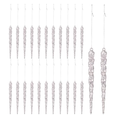 Decoraciones navideñas de Icicle Drop - Ornamentos acrílicos Transparentes 24x, diseño Elegante de Efecto de Vidrio congelado | Decoraciones de de árboles de Navidad, duraderos de árbo