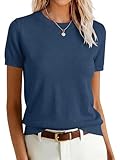 ANRABESS - Suéteres de manga corta para mujer, mezcla de lana, cuello redondo, suéter de negocios, casual, para...