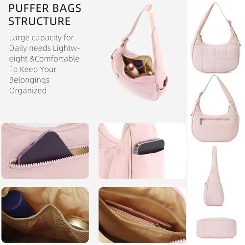 Bloomr Bag, Puffer Crescent Shoulder Bag for Women, Adjustable Nylon Quilted Shoulder Purses Shoulder Strap Waterproof3