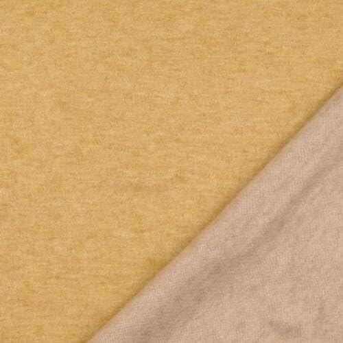 Strickstoff Doubleface, Strick Stoff Meterware zwei Seiten, gestrickter Stoff zum Wenden, Cardigan nähen *Ab 50cm, Farbe: 034 senf-natur