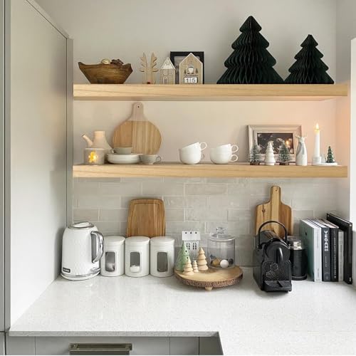 Image of IAE Floating Wall Shelves 36 inch,Bathroom Shelf Wall Mounted,Invisible Shelves Floating Kitchen Shelving,Wooden wall Shelving with Brackets for Living Room wall Mounted,Easy Install,Set of 2,Natural