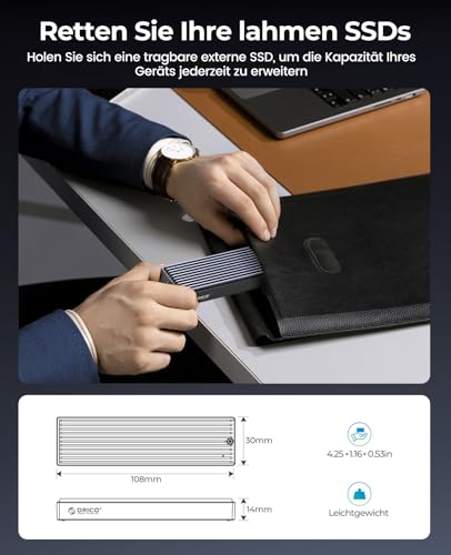 ORICO M.2 NVMe SSD Gehäuse USB-C Adapter 10Gbps USB3.2/ USB3.1 Gen2 für PCIe NVMe M-Key/M+B Key SSD, Externe M2 SSD Gehäuse Größe 2230/ 2242/ 2260/ 2280, Untersützt UASP-M2PV