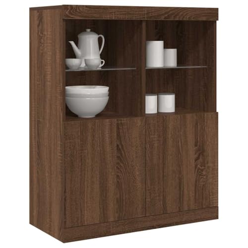 WRJENFSC Buffet marron aspect chêne 81 x 37 x 100 cm en matériau dérivé du bois avec 2 portes et 4 compartiments ouverts comme armoire de rangement pratique pour salon, bureau et couloir